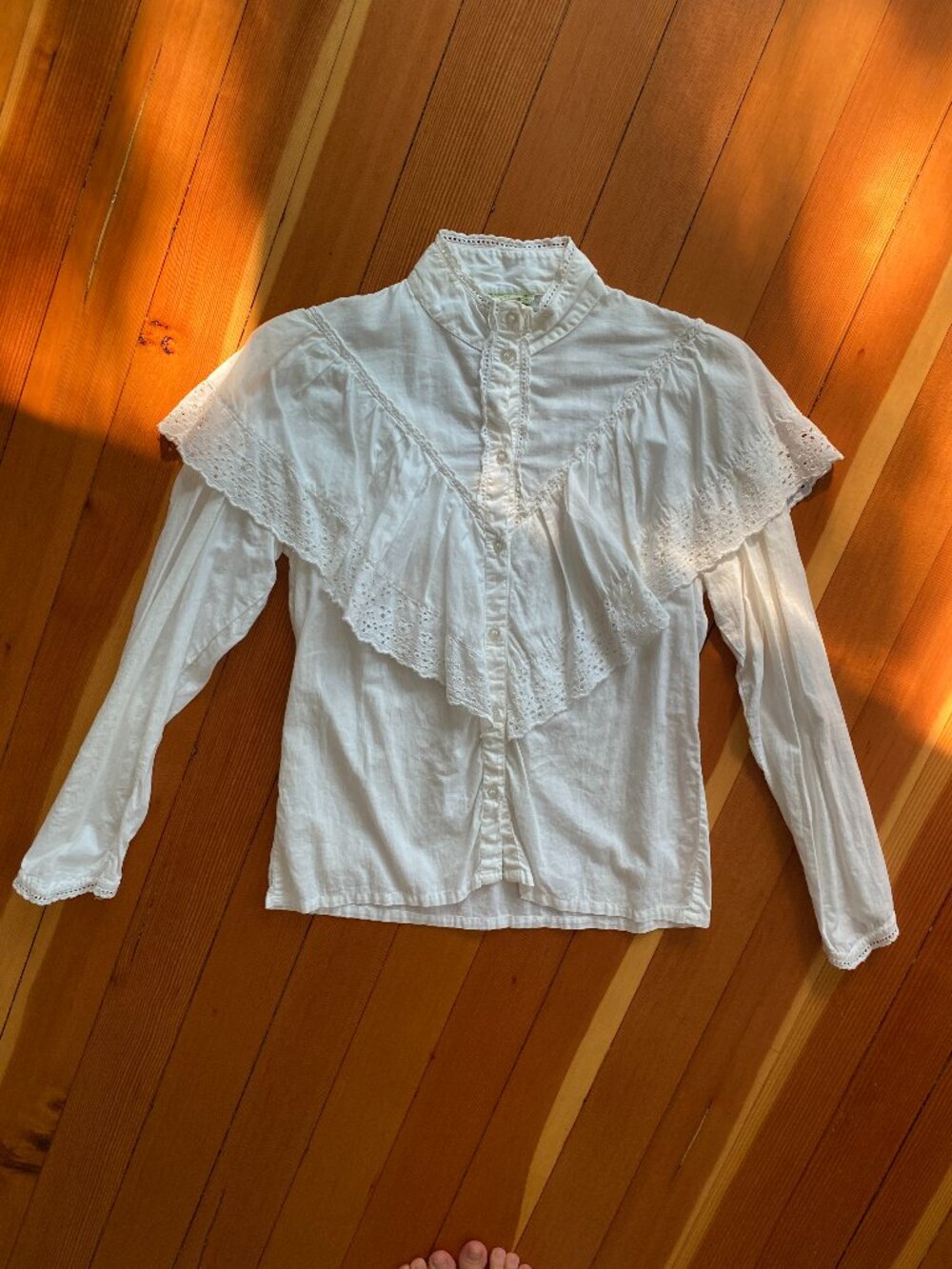 Vintage 80s Victorian/Prairie Revival Cotton Blouse - White - Size Small